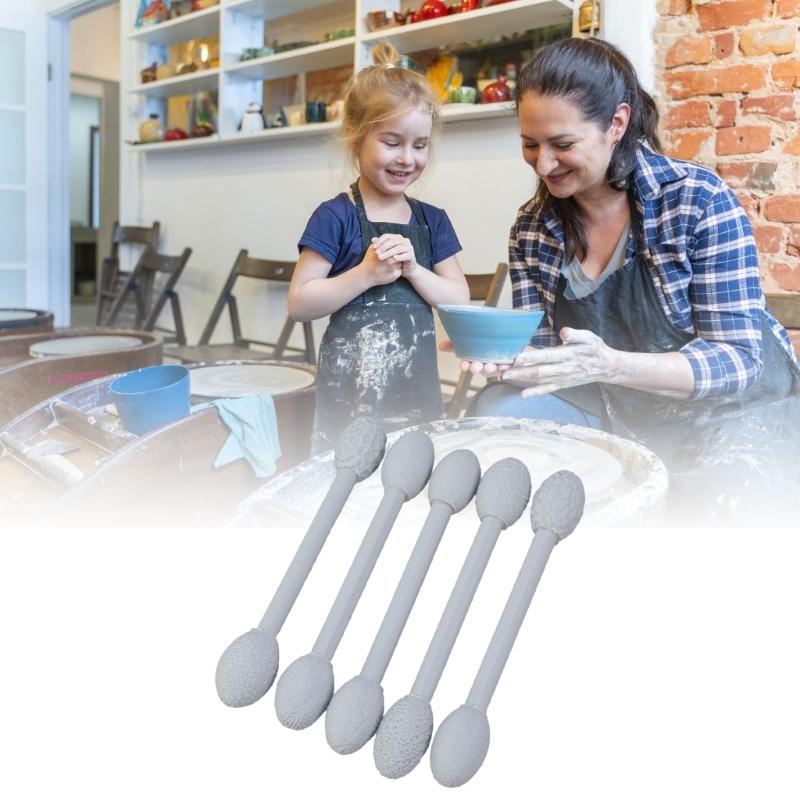 5Pcs Pottery Texture Tool Double Head Pottery Clay Modelling Stick Texture Tool Oval Shape Rollers for Clay Sculpting