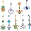 Stainless Steel Puncture Navel Ring Peach Heart Love Bee Navel Nail Nightclub Dragon Claw Pineapple Belly 9 In 1 Combination