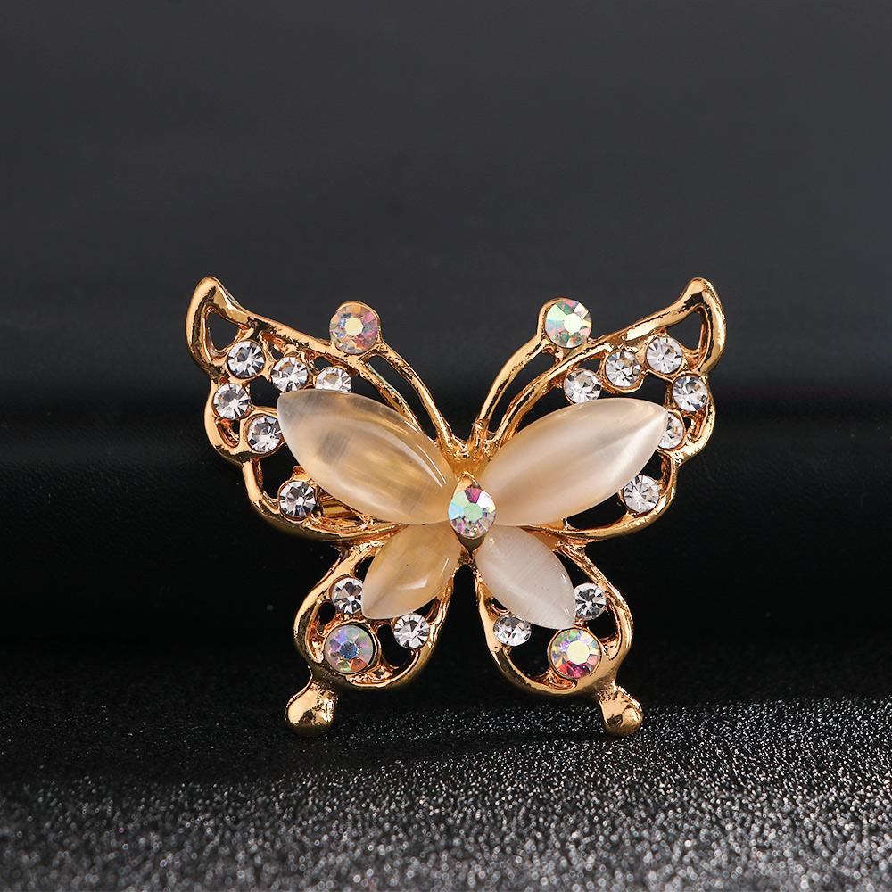 Opal Stone Gold/Silver Fashion Jewelry Wedding Rhinestone Brooch Pin Butterfly Brooch Pin Women