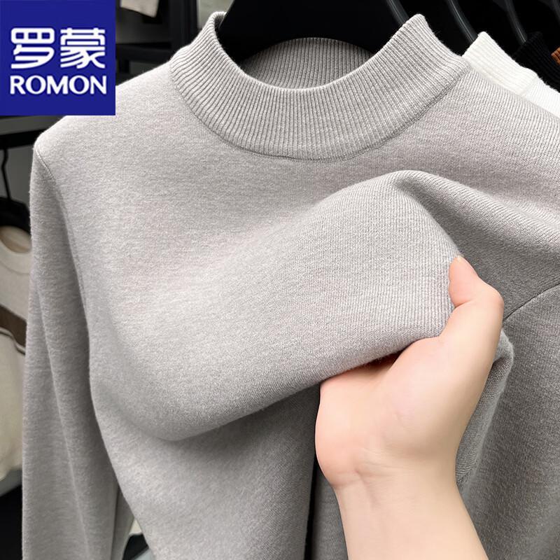 ROMON Men's Autumn/Winter Fleece-Lined Mock Neck Knit Sweater