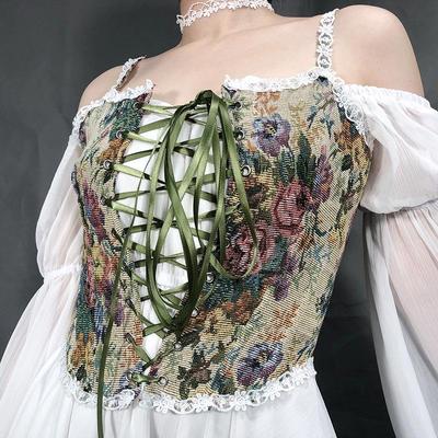 Женский французский ретро кружевной боди-корсет на завязках