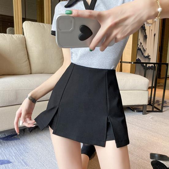 Women Mini Skirt High Waist Side Split Design Solid Color Short Skirt A-Line Design Skort