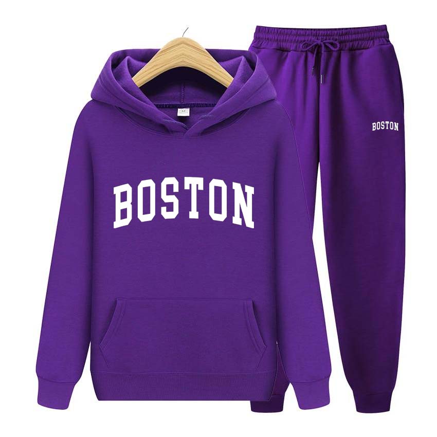 Спортивный костюм BOSTON с принтом, комплект из 2 предметов, толстовка с длинными рукавами, брюки для бега, лоскутный костюм для фитнеса, пуловер с капюшоном, толстовка