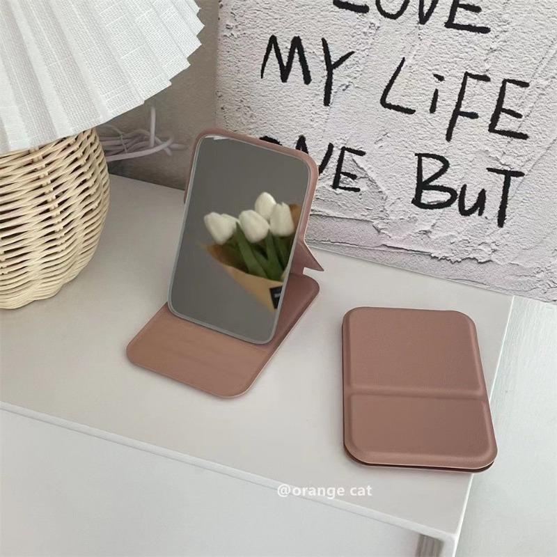 Mini Makeup Mirror Elegant Foldable Desktop Portable Mirror PU Leather Handheld Perfect Pocket Gift for Dorms Daily Cosmetic Use