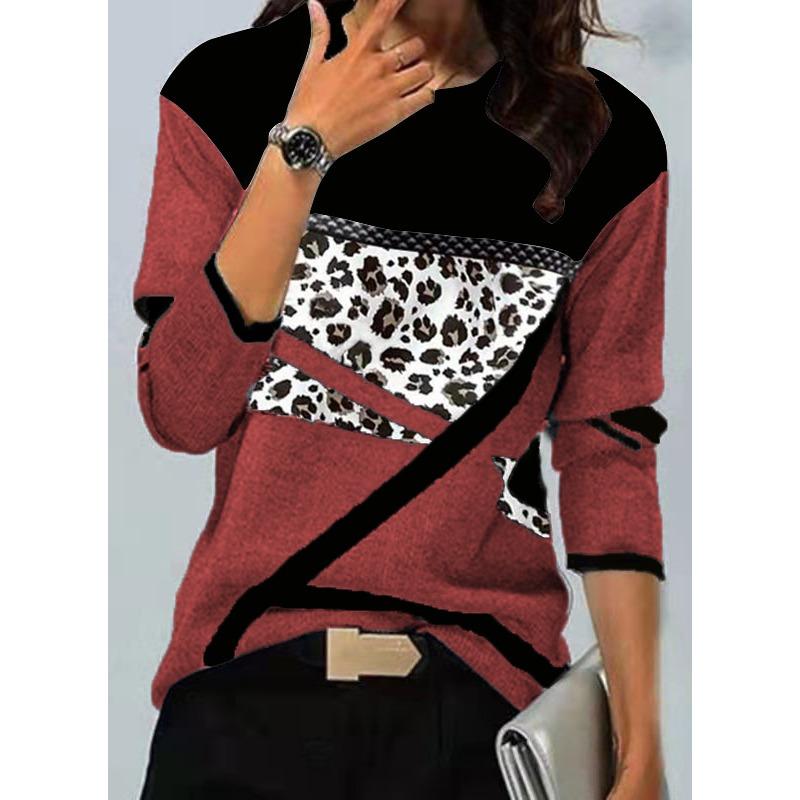 QICED Женская мода повседневная осень-зима с длинным рукавом и круглым вырезом блузки и рубашки