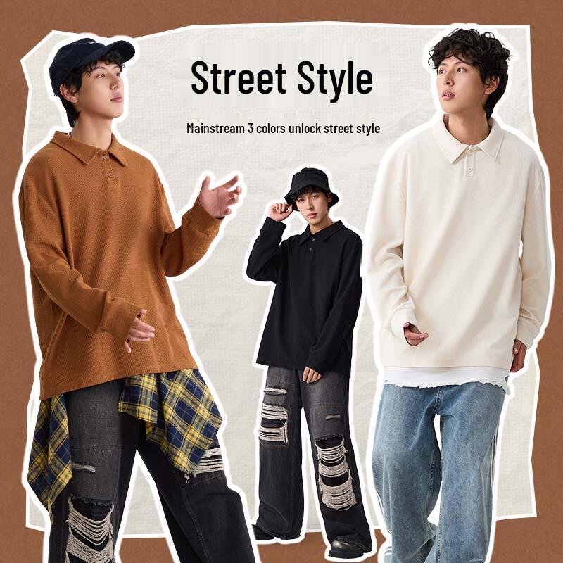 Мужская толстовка поло Jeanswest из вафельного трикотажа плотной вязки с принтом мультяшного кота