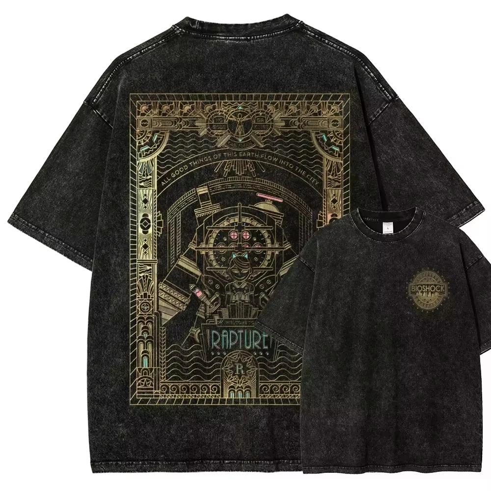 Bioshock Washed Vintage Graphic T-shirt Men Women Casual Oversized Unisex Streetwear Trendy Cotton high quality Couples soft tee