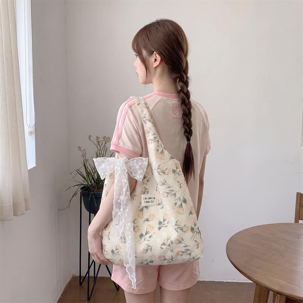 Yellow Tulip Floral Vest Tote Bag Lace Texture Cotton Bag Cake Tiered Skirt Shoulder Bag