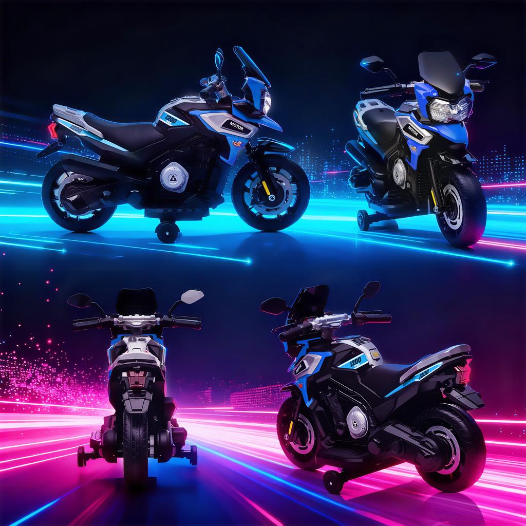 Electric Children's Motorbike with Training Wheels, Mirrors and Footrests, in PP and Metal, 85.5x44.5x56 cm, Blue
