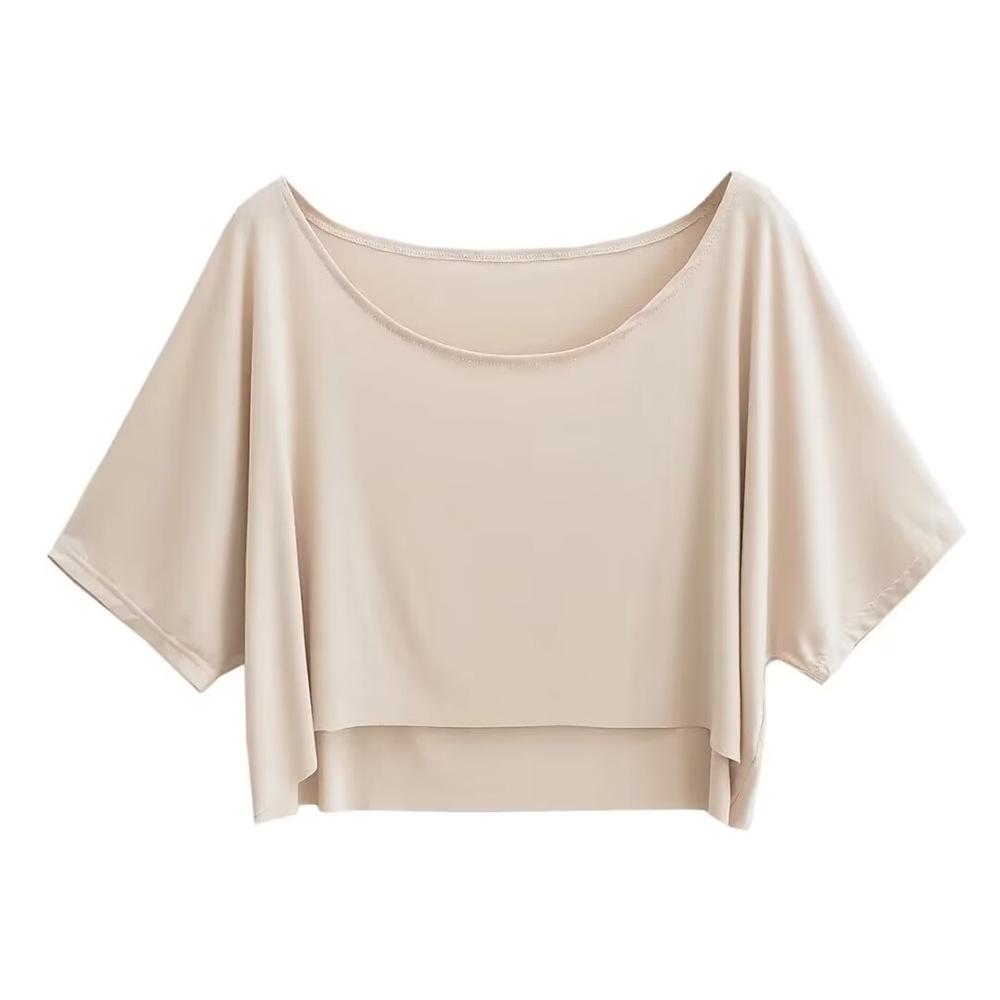 Модный женский кроп-топ с круглым вырезом и рукавом до локтя в европейском и американском стиле
