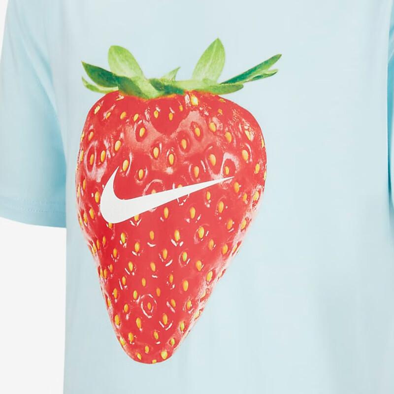 Nike Футболка с круглым вырезом и принтом клубники, короткие рукава, детские топы, цвет Glacier-Blue HQ1186-474