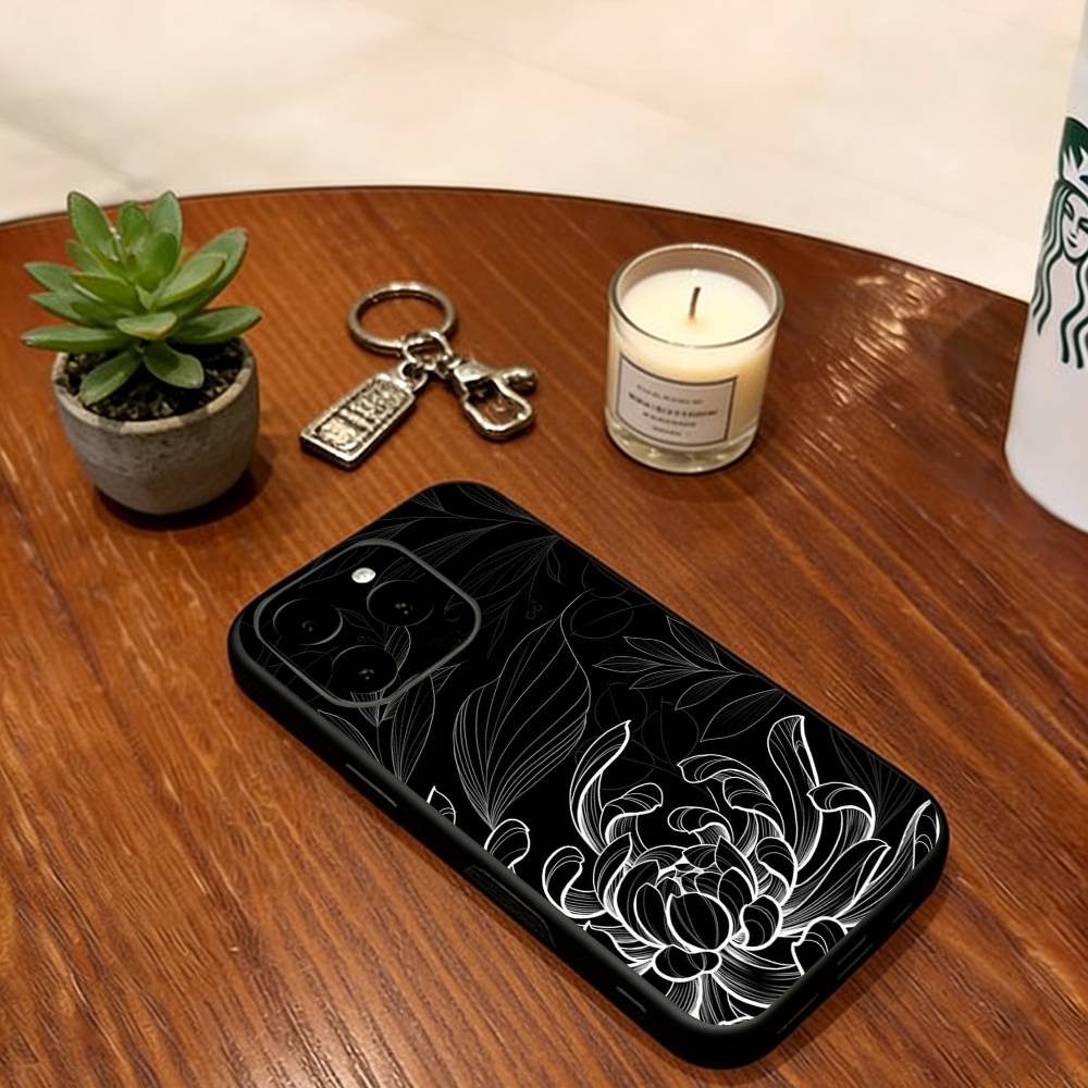 Чехол для телефона с темными цветами для iPhone 17, 16, 15, 14, 13, 12, 11 Plus, Pro Max, Другие, Мягкий силиконовый, Черный