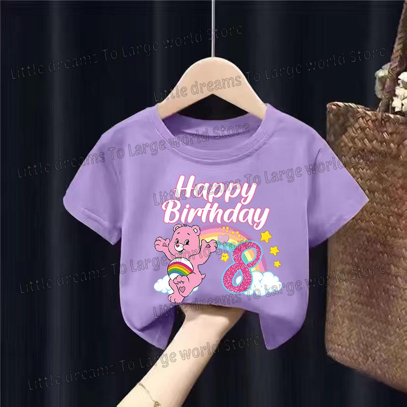 Caring Bears Number Tshirt Girls Birthday Party Supplies 19 Years Short Sleeve Tee Kids Cotton Tops Clothes Base Tshirts Gift
