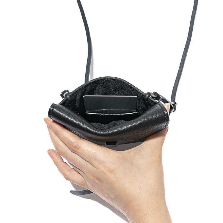 2WAY Сумка-сакош из натуральной кожи Сакош для смартфона Сумка через плечо Чехол Компактный кошелек Маленькая сумка кроссбоди UTILITY CL TRION Черный Сделано Официально