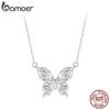 BAMOER 925 Sterling Silver Rose Butterfly Necklace Romantic Love Necklace Plated White Gold for Women Fine Jewelry