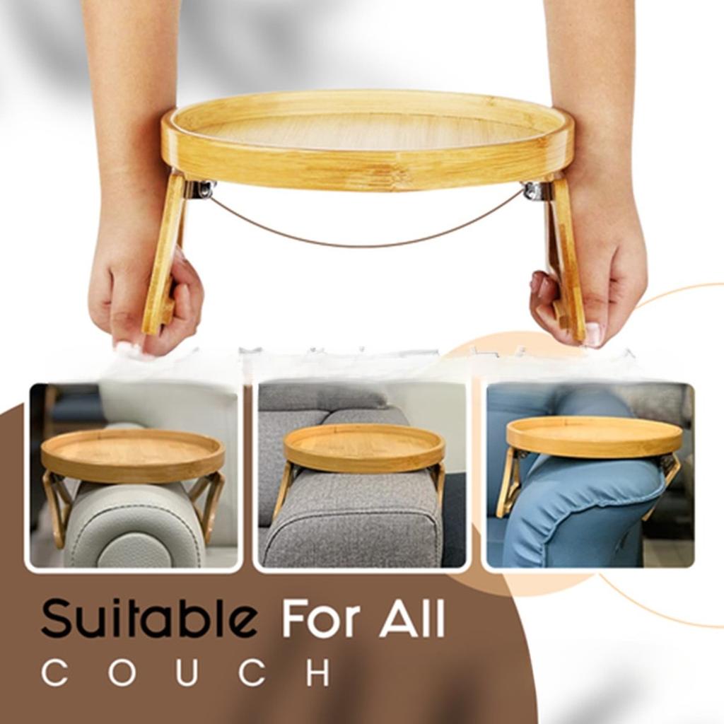 Sofa Arm Rest Tray Clip Table, Bamboo Armrest Couch Tray Table, Couch Arm Table for Home/Drinks/Remote Control/Snacks Holder