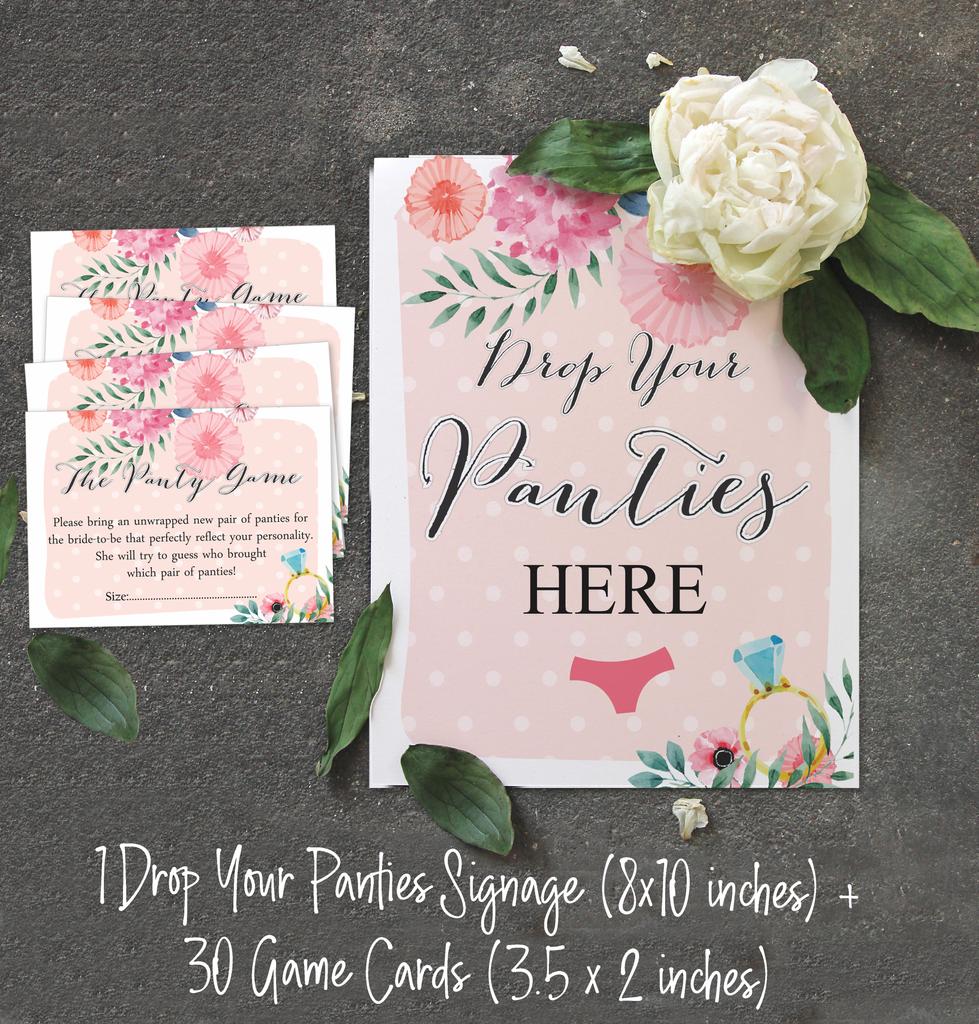 Inkdotpot Girls Night Out Bachelorette Party Panty Game Floral Bridal Shower Game 1 SignA    30 Size CardsA  Light