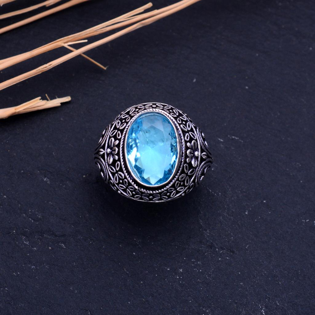 Натуральный камень швейцарский голубой топаз, кольцо из стерлингового серебра 925 пробы, размер 11 o5a35