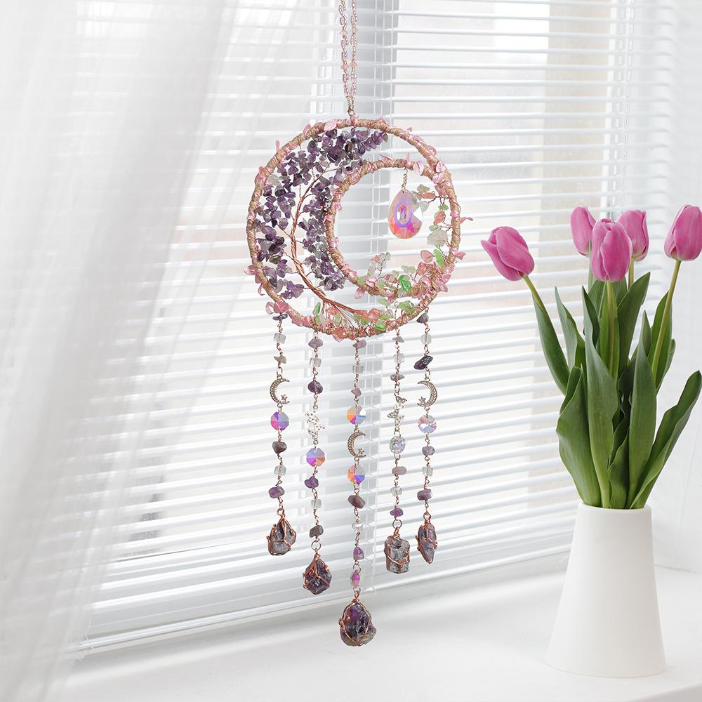 Hand-Woven Wind Chimes Life Tree Dream Crystal Wind Chime Crystal Stone Room Decoration Engraving Christmas