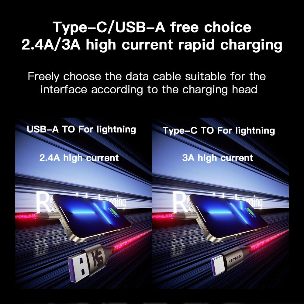 KEYSION PD 27W USB C кабель для передачи данных цветной светодиодный RGB свет градиент тип C к L быстрая зарядка провод для iPhone 14 13 12 11 Pro Max SE