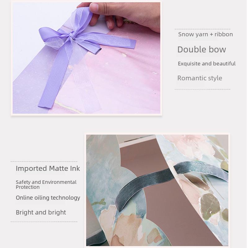 Custom Pearlescent Bow Ribbon Gift Box for Silk Scarves, Pajamas, and Shirts