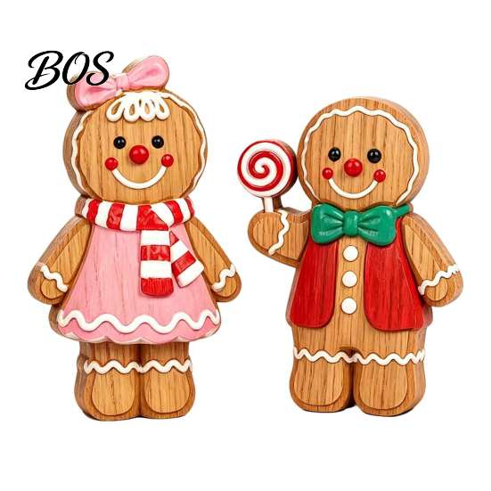 Wooden Desktop Decorations Cartoon Gingerbread Ornament, Double-sided Printed Tabletop Figurines, Cute Xmas Home Accents Decorative Craft for