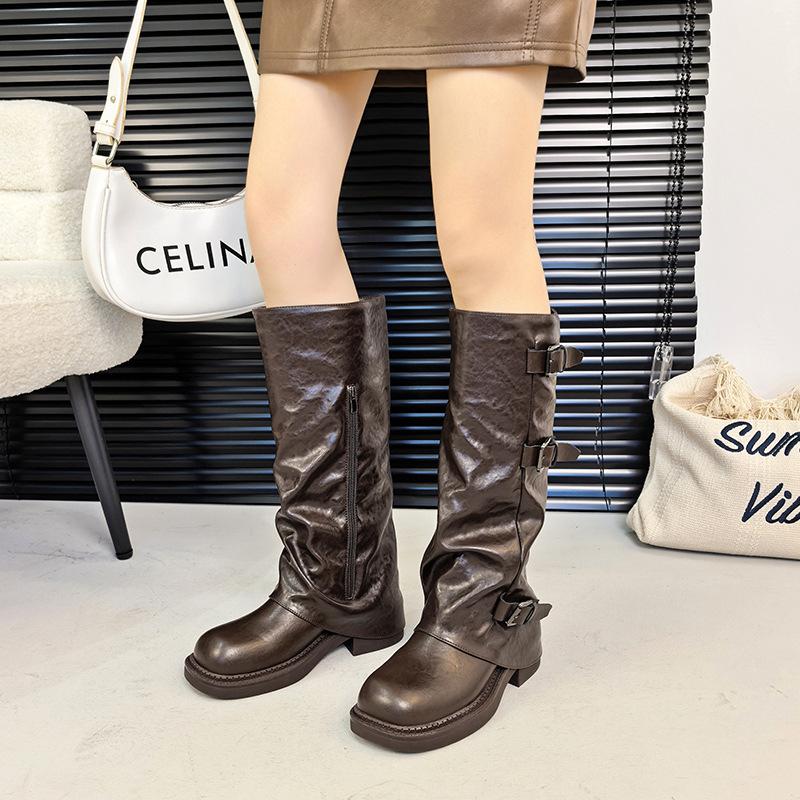 25-922 ретро ботильоны на толстом каблуке, рыцарские ботинки, весна и осень 2025, новые ботильоны с тонким ворсом, маленькие короткие ботинки, нишевая женская обувь