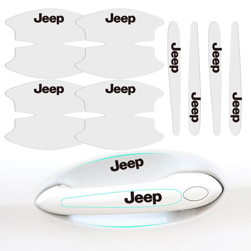 8Pcs Car Door Handle Rubber Sticker Decal Decals Accessories For Jeep Grand Cherokee Wrangler JK Gladiator Compass Renegade Patr