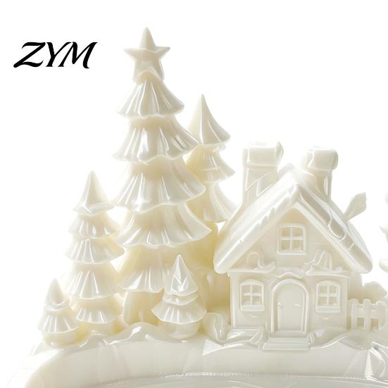 Nordic Style Storage Dish Christmas Winter Village Jewelry Tray, 3D Printed Snow House Pine Tree Decorative Dish, Candy for Holiday Party Mini Desktop
