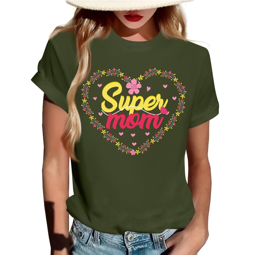 Взрослые Повседневные Ежедневные Круглый вырез с принтом Короткие рукава Футболка Топ с буквами