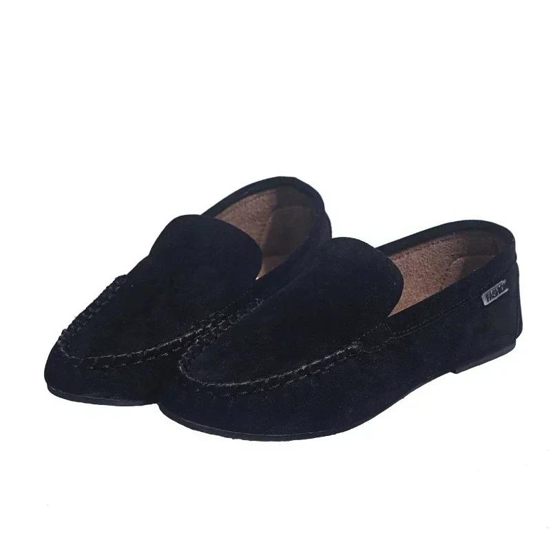 Женская обувь, Лидер продаж 2024 года, женские туфли без шнуровки на плоской подошве, осенняя замшевая обувь с круглым носком, однотонная мягкая подошва, повседневная удобная прогулочная обувь