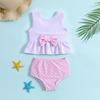 Kichkintoy suzish kostyumi Qizlar kiyimi Yoz Kichkintoy qizlar chiziqli bosma kamonli ikki qismli suzish kiyimi Suzish kostyumi Bikini Qizlar suzish kostyumi