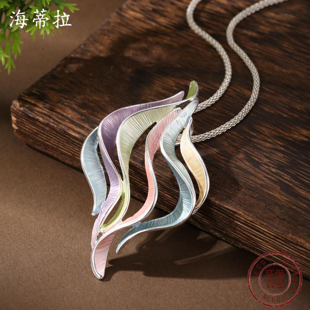 Новый эмалевый цвет полый геометрический линейный кулон женская мода высокое чувство нерегулярная линия предмет шейная цепочка