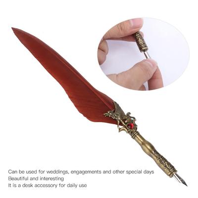 Feather Shaft Feather Quill Stainless Steel Engraved Dip Pen Dip Pen Signature Writing