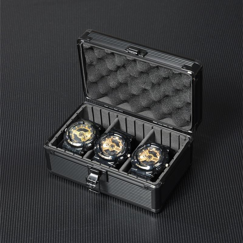 Алюминиевая коробка для часов из 3 предметов: Многоцветное хранение с прозрачной крышкой и 3 отделениями