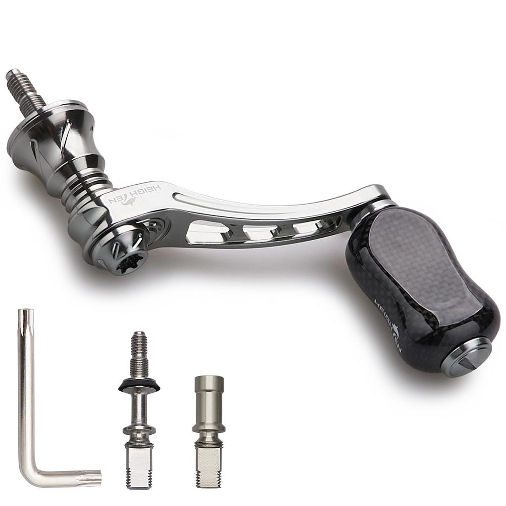 HEIGHTEN 45-50mm Adjustable Reel Handle with 21mm Carbon Knob for Shimano and Daiwa Arch Series Spinning Reels (Gunmetal) (927)