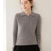 Women's Cashmere Cable Knit Polo Collar Pullover - Long Sleeve, Warm, Fashionable, Versatile Autumn/Winter Base Layer Top.