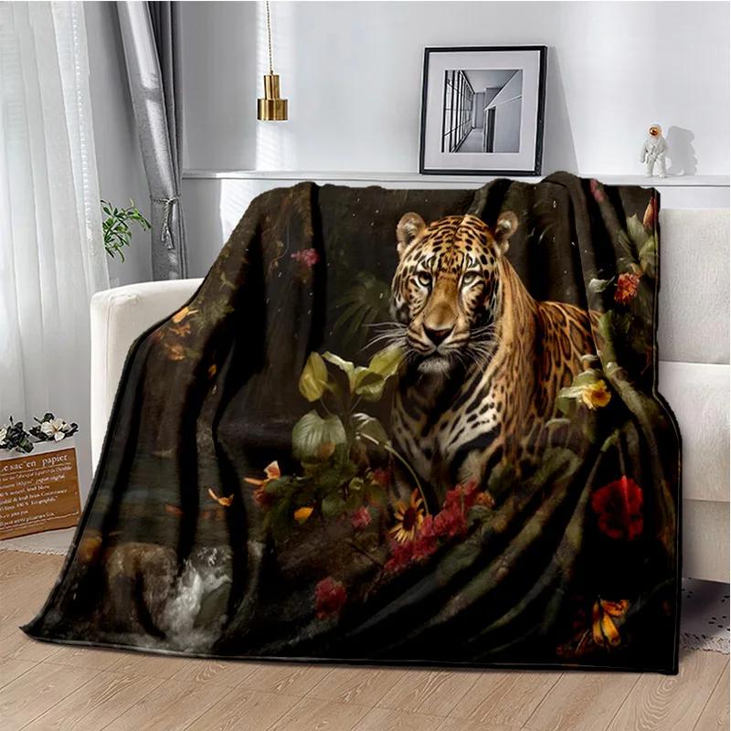 Plush Fleece Beast Animal Roses and Leopard Cheetah Throw Blanket Home Bedroom Bed Sofa Picnic Travel Cover Kid Soft Blanket