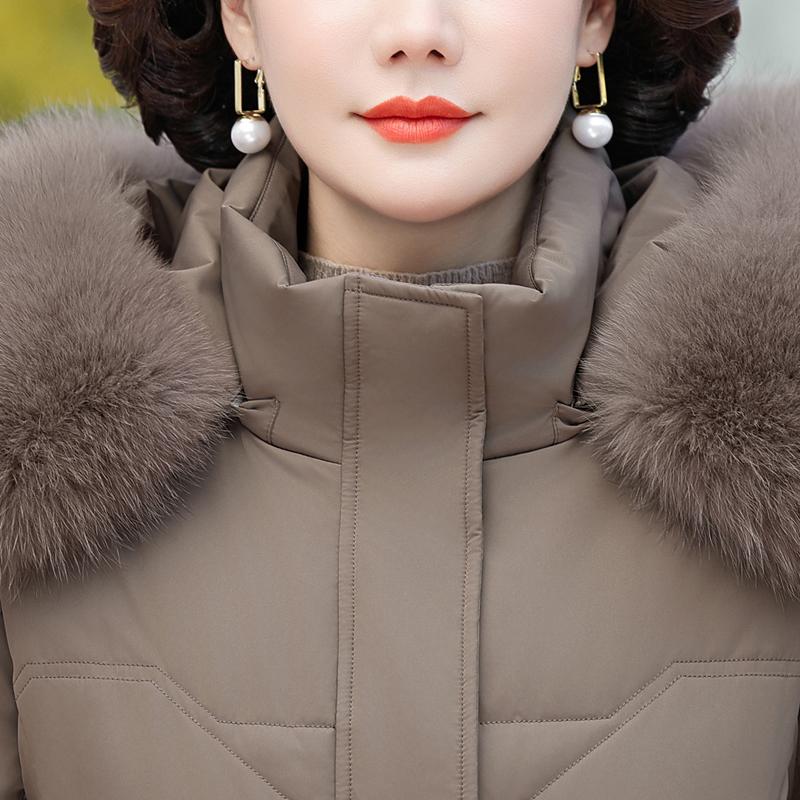 Зимний пуховик для женщин с воротником из натурального меха, длинные парки с капюшоном, элегантное толстое теплое пуховое пальто, женская верхняя одежда