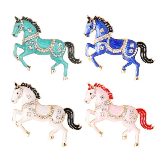 Enamel Horse Brooch Rhinestones Inlaid Horse Lapel Pin Retro Horse Brooch Pin Men Women Outfit Accessory for Clothes Hats Bags Scarves