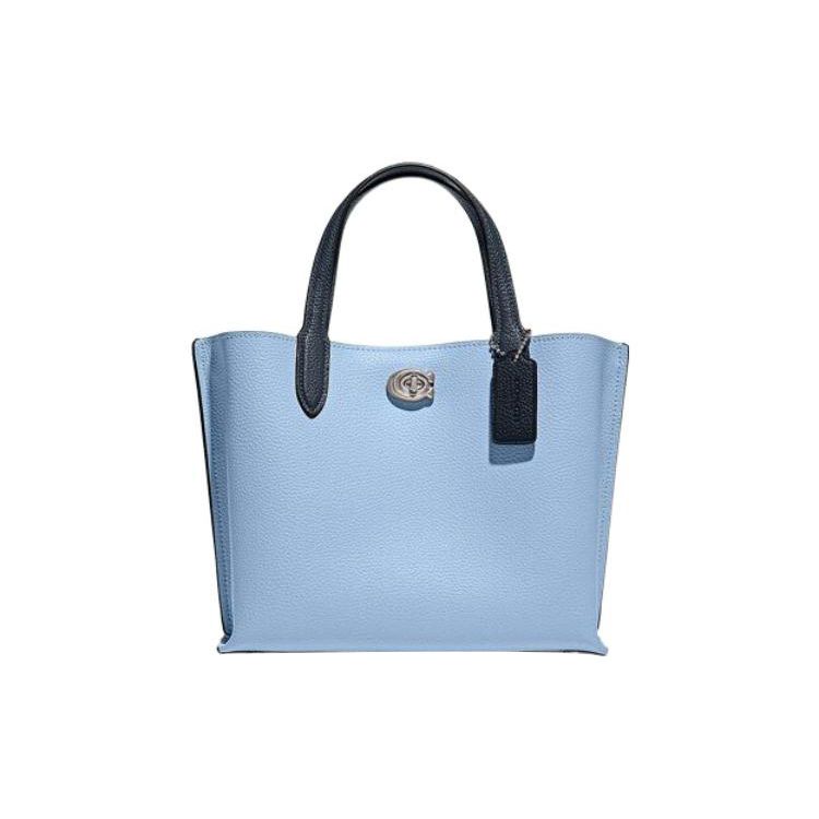 Coach Willow 24 Twist Lock Magnetic Closure Pebbled Leather Tote Bag Women Tote Light-Blue C8561-LHPQM