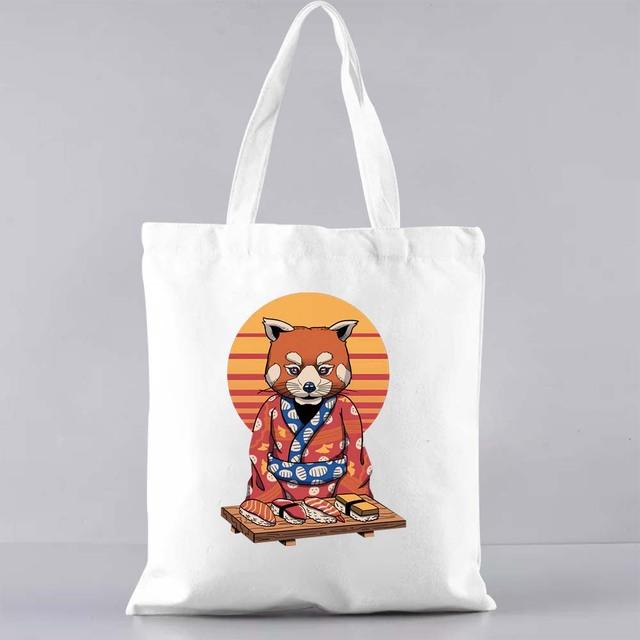 Fashion Shopping Bag Casual Canvas Shoulder Bag Commuter Reusable Japanese Cat Pattern Print Harajuku Bag