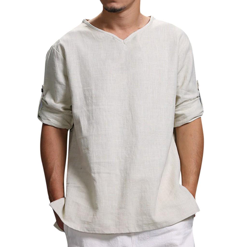 Men's Summer New Cotton And Hemp Top Comfortable Fashion Blouse Top