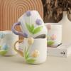 450ML Tulip Ceramic Cup Three-dimensional Embossed Flower Coffee Mug Afternoon Camellia Flower Tea Cup Home Breakfast Milk Mug