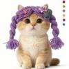 Funny Ear-revealing Design Cat Knitted Hat Wig Knitted Washable Cat Wigs Pet Headwear For Pet Cats