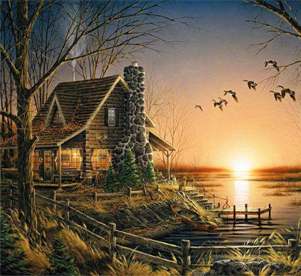 RUOPOTY Цифровая живопись Осенний пейзаж Wall Art Уникальный подарок DIY Рамка Украшение дома Ручная роспись Раскраска Гостиная