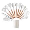 14 Pieces Kitchen Utensils Wood Handle Silicone Cooking Cookware Spatula Turner Tongs Spoon Holder