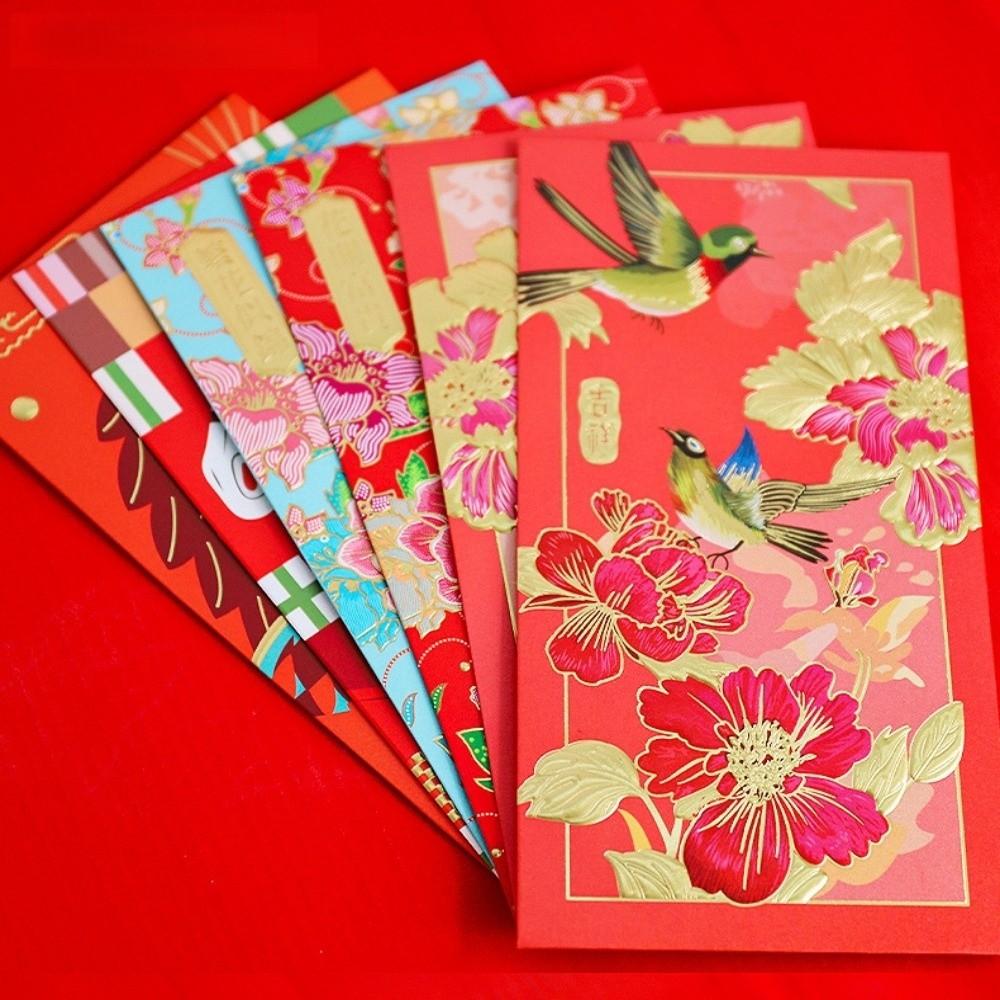 6pcs Chinese Style New Year Money Envelope Gold Stamping Lucky Red Pockets  Gift Bag