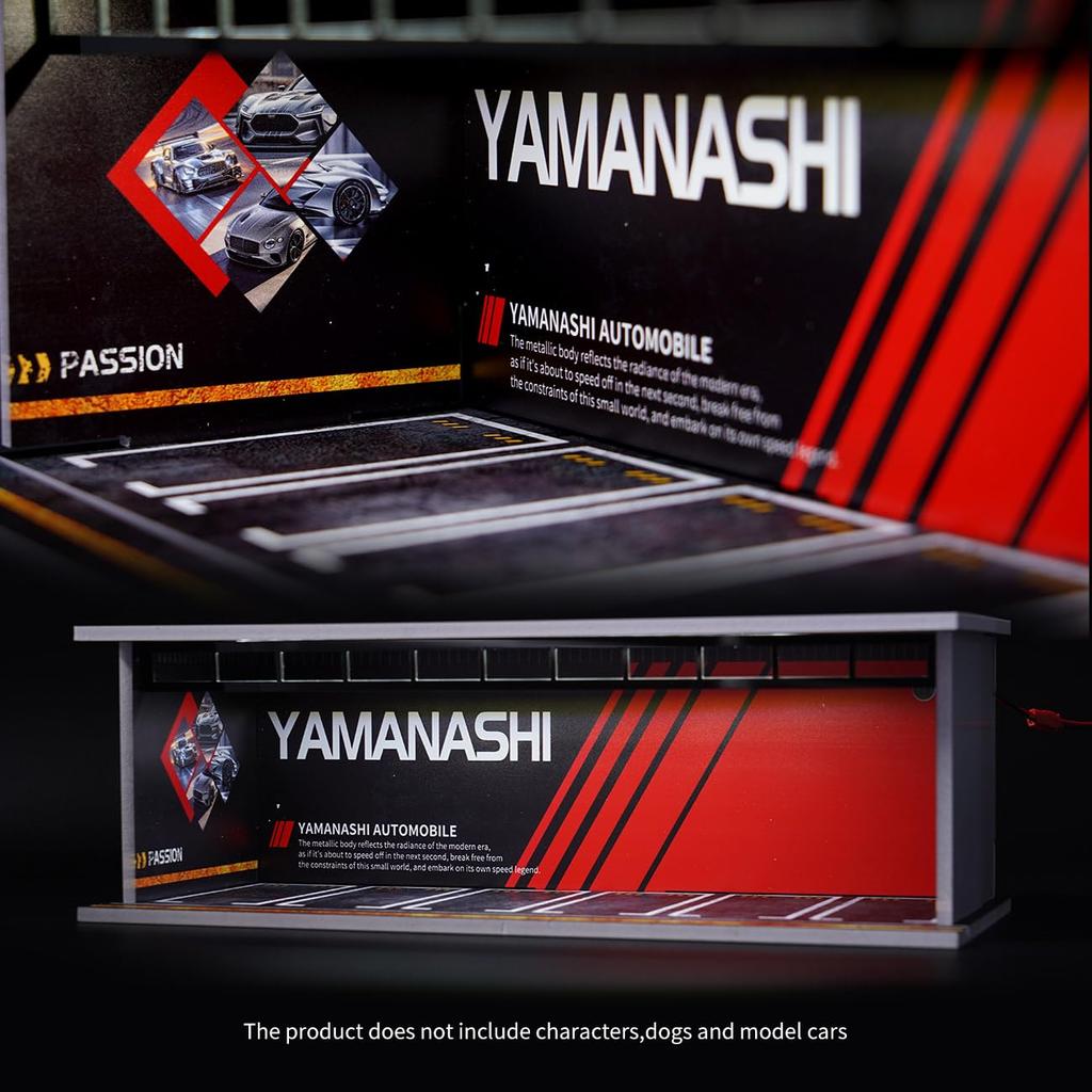 LAHPAVER Tomica Storage Garage, 1/64 Scale LED Parking Garage, Hot Wheels Display Case, Matchbox, Stackable Dustproof Model Garage (Black and Red)