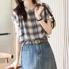 Женская летняя блузка с оборками и нежным клетчатым верхом для поездок на работу